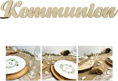 Produktbild von Oblique Unique Schriftzug Kommunion aus Holz als Tischdeko für Kommunion Deko Dekoration Junge Mädchen - natur