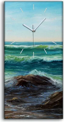 Produktbild von Wohnzimmer-Bild Leinwand Uhr Geräuschlos 30x60 Ölgemälde Küste Ozean Meer Wellen - weiße Hände