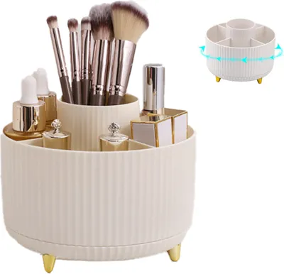 Produktbild von Make up Organizer,360° drehbares Schminktisch Organizer,kosmetik organizer für Kommode, Schlafzimmer, Badezimmer(Milchig weiß)
