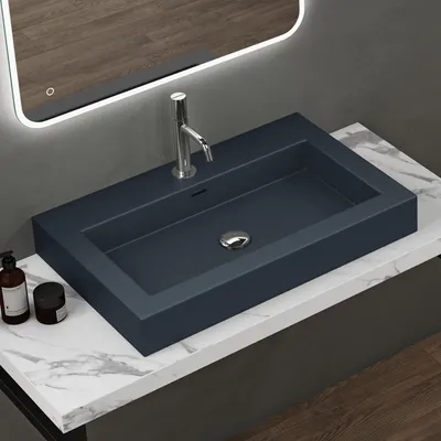 Immagine prodotto di doporro Lavabo da Appoggio Rettangolare, Lavabo Bagno Sospeso con Foro Rubinetto e Troppopieno in Marmo Resina Antracite Opaco, Lavandino Bagno 73x48x10cm Colossum18