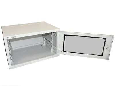 Obrázek produktu pro 19" Kovový rozvaděč montážní skříň se skleněnými dvířky 6U 540*400*320 RAL7035