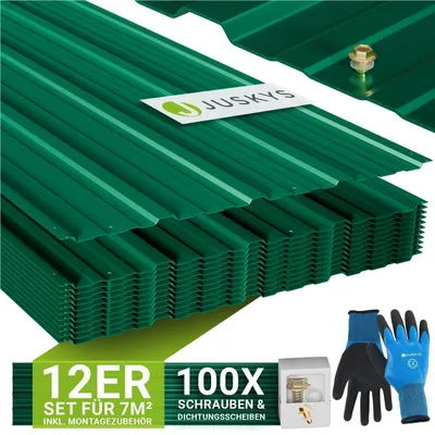 Produktbild von JUSKYS® Profilblech - Grün 12er Set, verzinkter Stahl, 129x45 cm, witterungsfest
