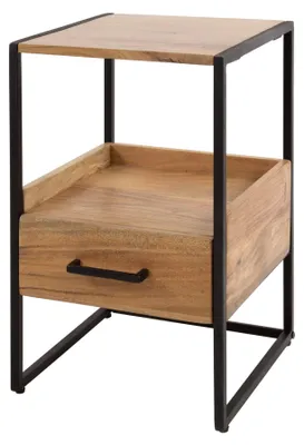 Productafbeelding van FURNLUX nachtkastje, nismodel, acaciahout en zwart, 35 cm / Hoofdkleur: bruin / Afmetingen: 35 x 55 x 35 cm