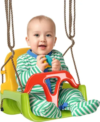 Image de Outsunny Balançoire siège 3 en 1 évolutif pour enfant avec dossier et barre en T amovibles - de 9 à 36 mois - intérieur extérieur - hauteur ajustable