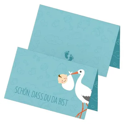 Produktbild von itenga 24x Tischkarten "Storch mit Baby / Schön dass du da bist" mint pastell