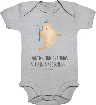 Produktbild von Mr. & Mrs. Panda Strampler Baby Sternzeichen Wassermann 3. - 6. Monat - Heather Grey - Geschenk, Babystrampler, overall, Meermann, Kurzarmbody, Geburtstag Januar, Meer