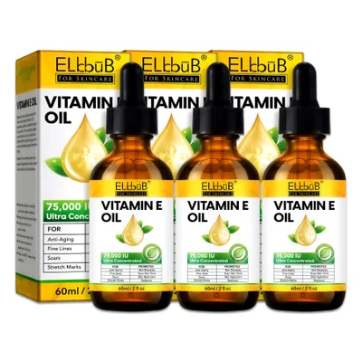 Imagen del producto de Aceite facial, aceite para la piel, aceite de vitamina E, 75000 UI, alta concentración, antiedad, para cicatrices y estrías, 3 unidades de 60 ml