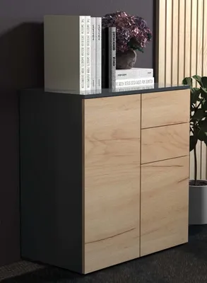 Produktbild von VCM Holz Kommode | Sideboard mit 2 Drehtüren und zwei Schubladen | Maße H. 77 x B. 70 x T. 39 cm - Dalosa