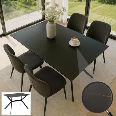 Produktbild von Esszimmertisch MCW-O58, Esstisch Sinterstein Metall, Marmor-Optik 120cm  schwarz-gold