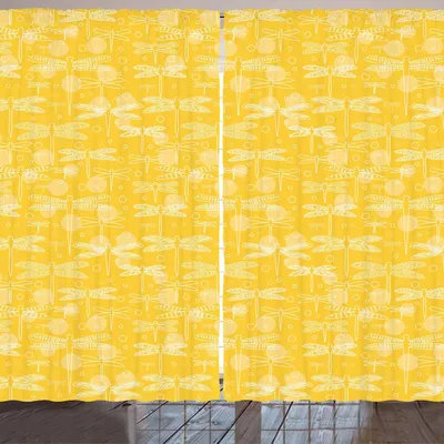 Produktbild von ARANDE Gelb und Weiß Gardine, Entwurfs-Art-Libellen mit punktiertem Hintergrund-aufwändigem Flügel-Design, 280 x 225 cm, Gelb und Weiß