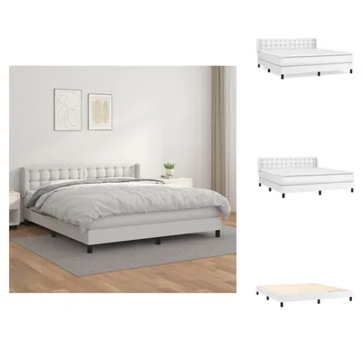 Zdjęcie produktu dla vidaXL Łóżko sprężynowe z materacem białe 160x200 cm imitacja skóry - Łóżka i ramy łóżek