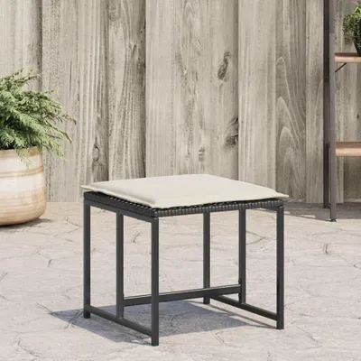 Produktbild von 4er-Set Gartenhocker mit Kissen aus Poly-Rattan, für Terrasse, Balkon und Garten, Schwarz