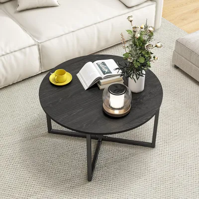 Runder Couchtisch mit Metallbeinen, Holzeffekt, schwarz, 72 cm