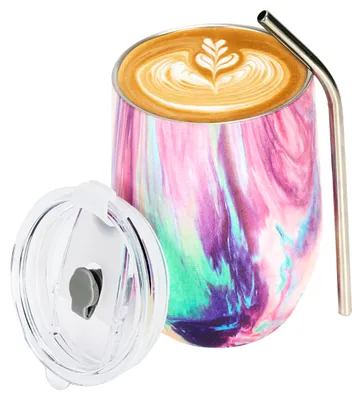Zdjęcie produktu dla Kubek termiczny ze stali nierdzewnej Belle Vous Coffee To Go - 350 ml - dwuścienny kubek termiczny wielokrotnego użytku z plastikową pokrywką - szczelny