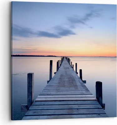 Produktbild von Bild auf Leinwand - Leinwandbild - Sonnenuntergang See Wasser Brücke - 70x70cm - Wand Bild - Wanddeko - Leinwanddruck - Bilder - Kunstdruck - Leinwand bilder - Wandkunst - AC70x70-2508