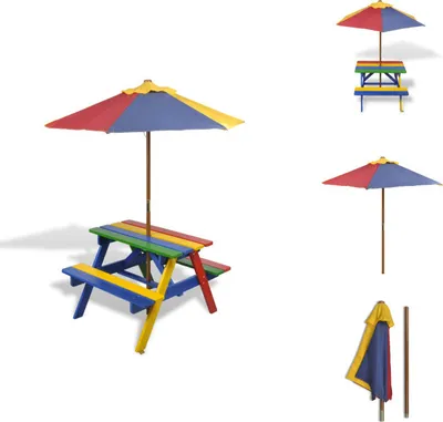 Produktbild von vidaXL Kinder-Picknicktisch mit Bänken Sonnenschirm Mehrfarbig Holz - Gartentische