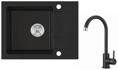 Produktbild von Granitspüle mit Armatur Küchenspüle schwarz spülbecken 58x44 Einbauspüle Zubehör - Hochdruckarmatur