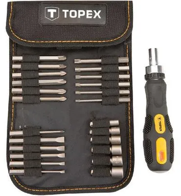 Zdjęcie produktu dla TOPEX Końcówki wkrętakowe i nasadki z uchwytem, zestaw 26 szt.