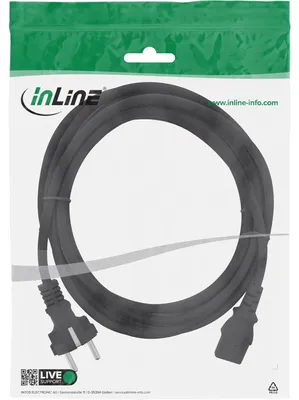 Produktbild von InLine Netzkabel, Schutzkontakt gerade auf Kaltgerätestecker C13, 5m, schwarz, 5 m, Netzstecker Typ F, IEC C13