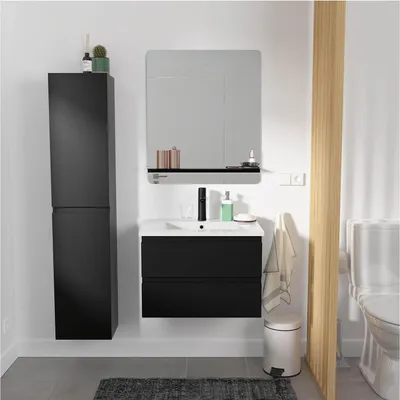 Image de Meuble simple vasque 60cm SORRENTOReproduction chêne +vasque+robinet+miroir+colonne