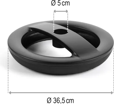 A black replacement foot for a stool or seat trainer, with dimensions indicated.