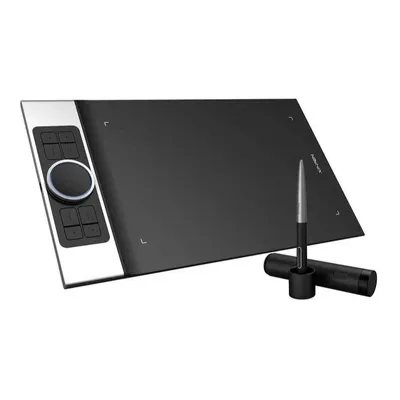 A graphic tablet and stylus are shown against a white background.