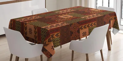 Immagine prodotto di ABAKUHAUS Tovaglia geometrica, stile etnico Design geometrico folk Stampa con motivi floreali geometrici, 140 x 200 cm, rosa, verde e marrone