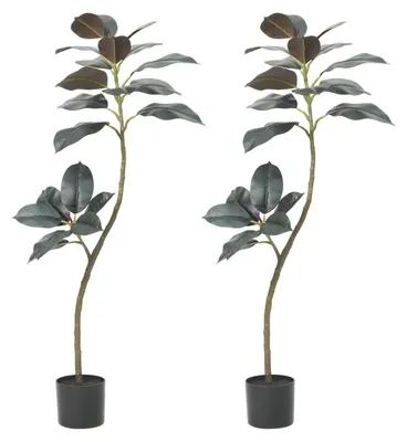 Image de Lot de 2 arbres artificiels en caoutchouc avec pot, hauteur de 120 cm