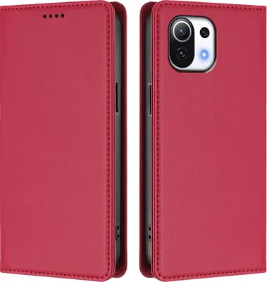 Obrázek produktu pro Kožené pouzdro pro Xiaomi Mi 11 Lite, magnetické flipové pouzdro zPolyuretankůže se stojánkem Červená