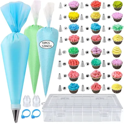 Produktbild von Spritzbeutel Set mit 40 Tüllen aus Edelstahl & Silikon für Torten & Cupcakes