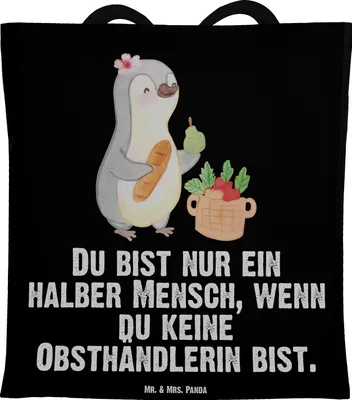Produktbild von Mr. & Mrs. Panda Tote Bag Obsthändlerin Herz - Schwarz - Geschenk, Lustig, Obstplantage, Jutebeutel, Uni Tasche, Shopping, Witzig, Laptoptasche, Spruch