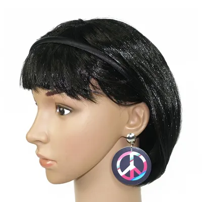 Produktbild von Flower Power Hippie Peace-Zeichen Ohrclipse (Schwarz)