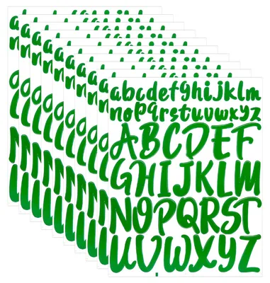 Buchstabenaufkleber 520 Stück, 10 Bögen, Vinyl, Grün, 5,08+2,54 cm