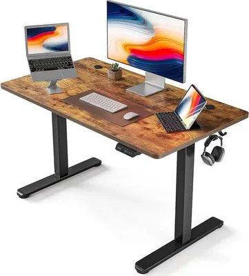Zdjęcie produktu dla Biurko z elektryczną regulacją wysokości, 100 x 60 cm, biurko do pracy na stojąco z przegrodą, czarne/brązowe