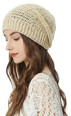 Produktbild von Strickmütze Damen Häkelmütze Slouch Beanie Einheitsgröße beige 100% Baumwolle