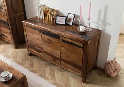 Produktbild von MASSIVMOEBEL24 Sideboard Sheesham 140x45x80 dunkelbraun lackiert ANCONA #221