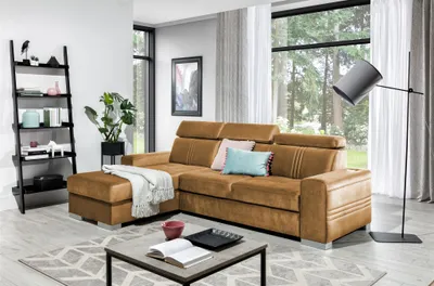 Produktbild von Ecksofa Schlafsofa NOLAN XS inkl. USB in Stoff Monolith Goldbraun Ottomane Links