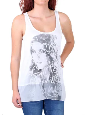 Produktbild von Madonna Top Damen ROMAINE Longform Potrait Print Chiffon-Saum MF-408077 Weiß M