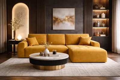 Image de Canapé d'angle   avec fonction couchage et coffre de rangement, forme en L, Ivo XL, tissu velours Salvador, jaune, ? droite