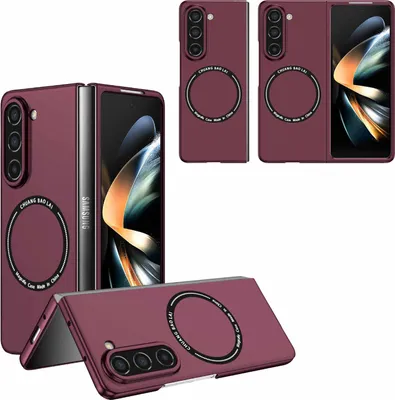 Produktbild von Für Samsung Galaxy Z Fold5 5G Magnet Magsafe Design Handy Tasche Hülle Etuis Weinrot