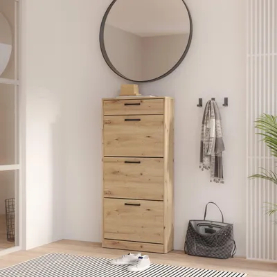 Produktbild von Forte NIKO Schuhschrank 60, Skandi-Schrank, 3 Kippfächer, 1 Schublade, Holzwerkstoff, Flur, Abstellraum, Artisan Eiche Holzdekor, 58,2 cm breit x 127,7 cm hoch x 20,4 cm tief