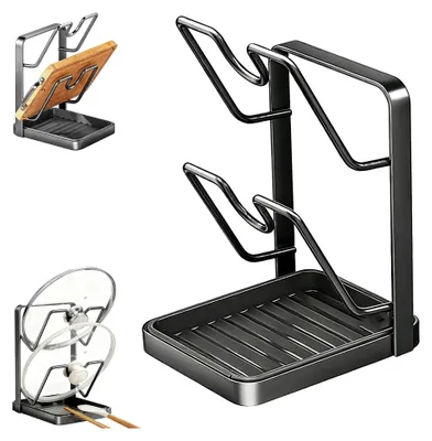Produktbild von Topfdeckelhalter, Löffelablage für die Küche, 2-in-1-Design für zwei Topfdeckel, Organizer für 16-34 cm Topfdeckel