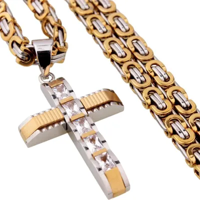 Obrázok produktu pre Pánska Retiazka s Krížom DJ-38733 - Strieborná/Zlatá KP38733