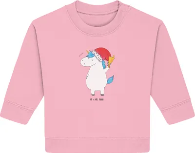 Produktbild von Mr. & Mrs. Panda Organic Baby Pullover Einhorn Weihnachtsmann 6. - 12. Monat - Baumwolle Pink - Geschenk, Unicorn, Bullover, Gin, Schokolade, Einhörner, Weihnachten