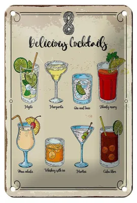Produktbild von Blechschild Spruch Cocktails Mojito Martini Margarita 12x18cm Schild
