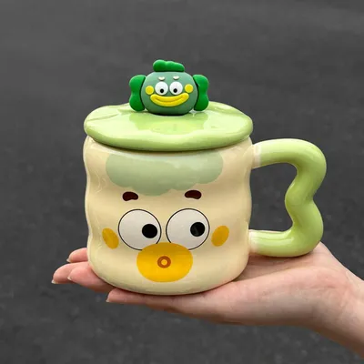 Productafbeelding van Keramische beker met deksel en lepel, 400 ml, met clownmotief