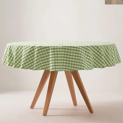 Produktbild von GAMUSI VICHY Runde Tischdecke 160 cm – Olivgrünes Baumwoll-Look-Karomuster – Fleckabweisend und -