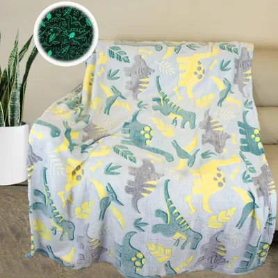 Zdjęcie produktu dla Koc dla dzieci z motywem dinozaurów, świecący w ciemności, wzór dinozaurów, miękka mikrofibra, puszysty koc, idealny prezent dla miłośników dinozaurów (dinozaur A, 130 x 150 cm)