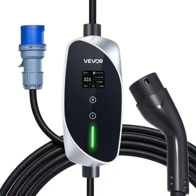 Produktbild von Mobile Wallbox, 7,4 kW 32 A, tragbares EV-Ladegerät Typ 2, einphasiges Ladegerät für Elektrofahrzeuge mit 6 m Ladekabel, CEE-Stecker, LCD-Bildschirm, einstellbare EV-Ladestation, IP66-Steuerbox