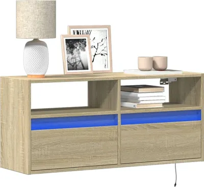 Image de Maison Exclusive - Meuble TV avec éclairage LED Chêne Sonoma 100x31x45 cm